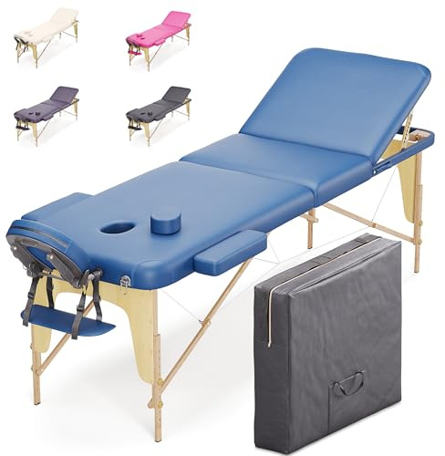 BELTOM® Table de Massage 3 Zones Classique Portables 195 x 70 cm. Cosmetique lit esthetique Pliante Reiki + Sac - Bleu