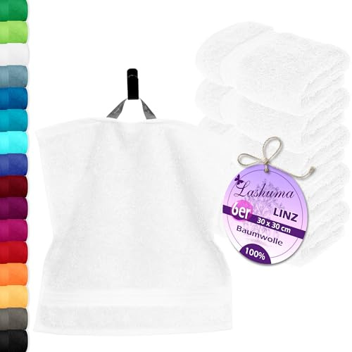Lashuma Handtuch Set Weiß, 6 Stück weiche Seiftücher 30x30 cm, Waschtücher Frottee Serie: Linz