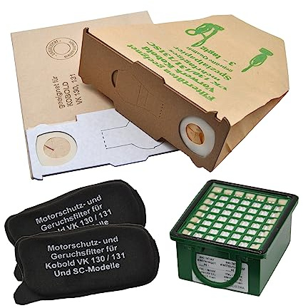 10 sacchetti per aspirapolvere 1 filtro hepa, 2 filtri motore adatti per Vorwerk Foletto Kobold 130 131