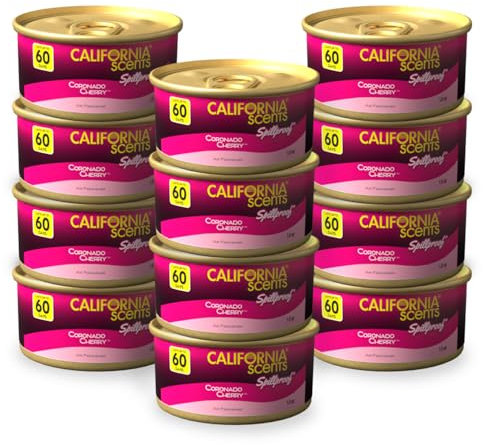 California Scents Ambientador a prueba de derrames, neutralizador de olores ecológico para el hogar, el automóvil y mucho más, cereza Coronado, 1.5 onzas, paquete de 12