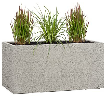 Pflanzwerk® Pflanzkübel TUB Granit Grau 30x60x30cm XXL – Rechteckig – Großer Fiberglas Blumenkübel für außen und innen - Frostbeständig - UV-Schutz - Markenqualität