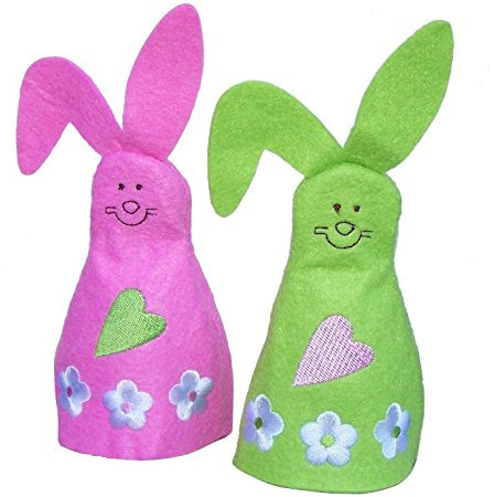 Eierwärmer Hase Osterhase mit Stickereien Rosa/Grün Ei Wärmer