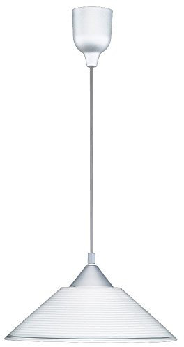 Trio Leuchten 301400101 Diego Lampada a Sospensione, E27 max.60W, Ø 30cm, lunghezza 125cm, vetro rigato bianco