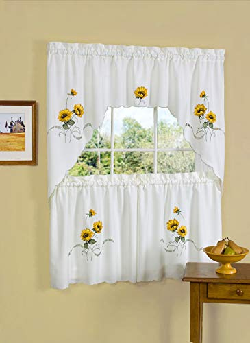 ACHIM Embellished Tier and Swag Window Curtain Set - 58 Inch Width, 36 Inch Length - Sunshine- Light Filtering Polyester Drapes for Kitchen, Bedroom, Living & Dining Room Home Decor