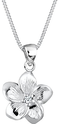 Elli Premium Damen-Kette mit Anhänger Blume Frangipani Blüte 925 Silber Diamant (0.03 ct) weiß Brillantschliff 45 cm