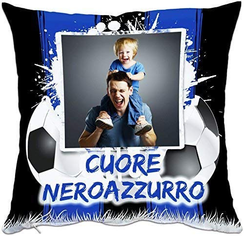 - Senza marca/Generico - Cuscino Personalizzato Personalizzabile Stampa Foto Sport Calcio Cuore Nero Azzurro Inter