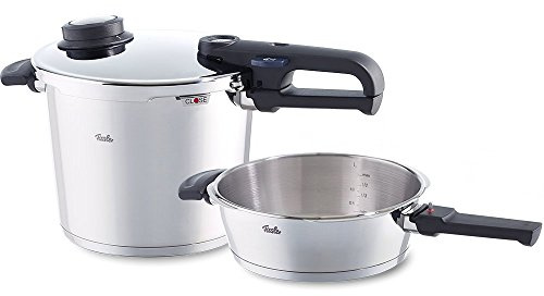 Fissler Vitavit Premium/Schnellkochtopf-Set, 2-teilig (6 L und 2,5 L - Ø 22 cm) Edelstahl-Dampfkochtopf & Bratpfanne, 2 Garstufen - Induktion