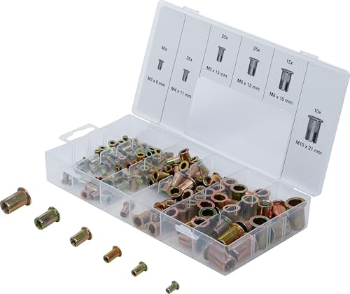 BGS 14126 | Surtido de tuercas remachables | acero cincado | 150 piezas