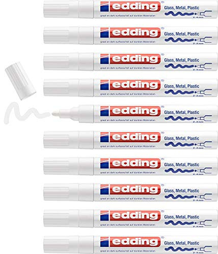 edding 750 Glanzlackmarker - weiß - 10 Lackmarker - Rundspitze 2-4 mm - Lackstift für Glas, Stein, Holz, Kunststoff und Papier - wasserfest, stark deckend