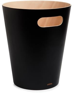 Umbra Woodrow Abfalleimer – Zweifarbiger Holz Papierkorb für Büro, Badezimmer, Wohnzimmer und Mehr, 7,5l Fassungsvermögen, Natur / Schwarz