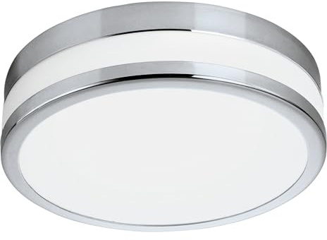 EGLO Badezimmer-Deckenlampe LED Parlermo, 1 flammige Deckenleuchte | Material: Stahl, Glas: satiniert und weiß lackiert, Farbe: Chrom, Ø: 22,5 cm, IP44