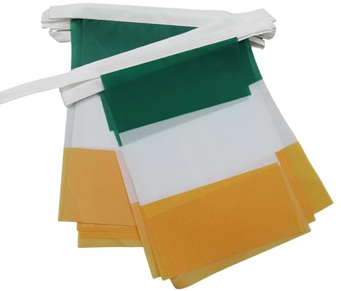 AZ FLAG Wimpelkette Irland 6 m 20 Flaggen Leichtes Polyester 21x15 cm | Für innen und außen Irische Flaggenkette Ireland Flaggen auf verstärktem Band vernäht