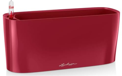 LECHUZA Self Watering Plant Pots Indoor DELTA 10 Plastic Flower Window Box Small Herb Planter without Drainage Hole D35 H30 cm Red High-Gloss