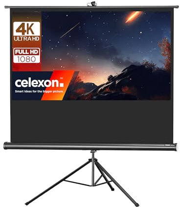 celexon Economy Stativ-Leinwand schwarz 110 | 244x138 cm 16:9 | mobil transportable 4K, Full-HD Beamerleinwand mit manuellem Rollauszug für Heimkino, Büro & Outdoor | inkl. Standfuß + Tragegriff