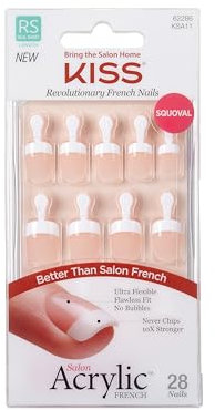 KISS Salon Acrylic „Power Play“ nude French, kurze Größe, Squoval-Form - 28 Press On Kunst-Nägel zum Aufkleben DIY, 2g Nagelkleber, 1 Maniküre-Stäbchen, 1 Mini-Feile