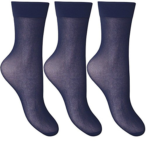 Ladies Silky Soft, Sheer & Durable Smooth Knit Everyday Anklets (3 Pair Multi Pack), Blue, One Size (UK Shoe Size 3-8)