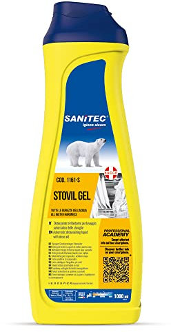 Sanitec STOVIL GEL, Detergente Brillantante per Lavastoviglie, 1000 ml - Effetto Anti-aloni, Protezione Attiva, Ideale per Tutte le Durezze dell'Acqua