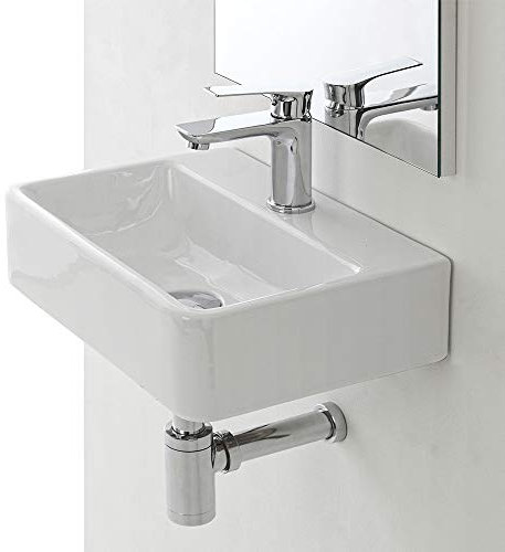 Inbagno Lavabo Sospeso Rettangolare, 40 x 29,5 x 11,5h cm, in Ceramica Bianco Lucido