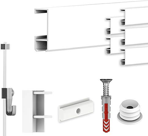 hang-it Komplettset - Galerieleisten Bilderleisten - 12 Meter inkl. Bilderhaken, Seile und Montagematerial
