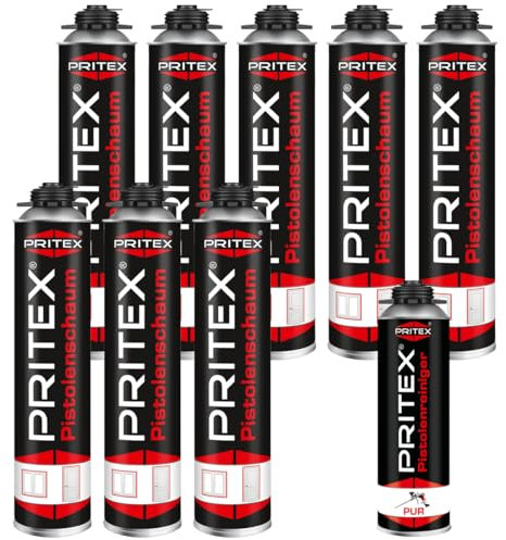 Bauschaum Set 8 x 750ml Pistolenschaum inkl. Pistolenreiniger 500ml PU Schaum Montageschaum Isolierschaum