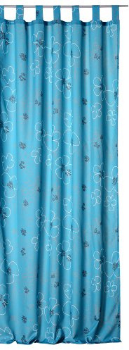 Dekoschal Übergardine Schlaufen türkis Whitney Gardine Blickdicht Blumenmuster Flower Power Vorhang B/H ca. 140x245 cm #331 (türkis mit grau, Übergardine Blickdicht Schlaufen)