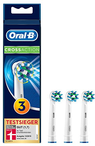 Oral-B Crossaction - Cabezal de Recambio, Set de 3 Recambios para Cepillo Eléctrico Recargable, Cabezal Redondeado con Diseño de Inspiración Profesional para Limpiar Diente por Diente, Blanco