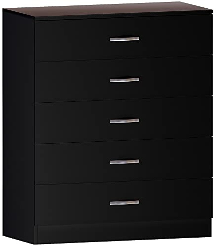 Vida Designs Riano 5 Drawer Chest of Drawers, Metal Handles and Runners, Anti-Bowing Drawer Support, Bedroom, Nursery Furniture, Black
