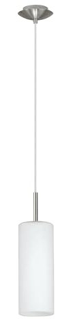 Eglo Lampada a sospensione Troy 3, lampada a sospensione a uno punto luce, acciaio, nichel opaco, satinato, bianco, E27, diametro 10,5 cm