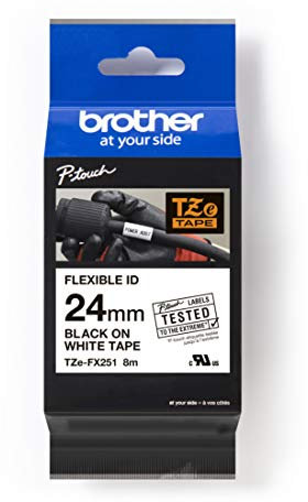 Brother Original P-touch Flexi-Schriftband TZE-FX251 24 mm, schwarz auf weiß (u.a. für Brother P-touch P700, -2430, -D600, -9700PC, -P750W) zur Kabel- und Rohrbeschriftung, laminiert
