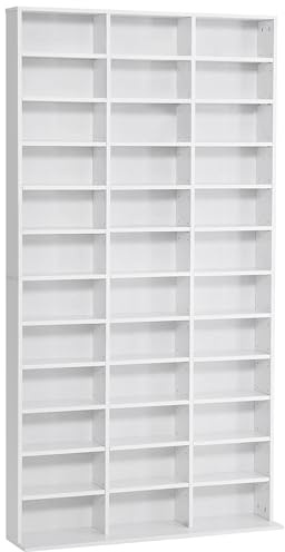 HOMCOM 1116 CD/ 528 DVD Storage Unit, Media Storage Shelf, Wooden Display Unit with Adjustable Shelves, 102 x 195 cm, White