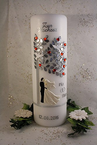 Hochzeitskerze mit Namen & Datum H85 rote Herzen