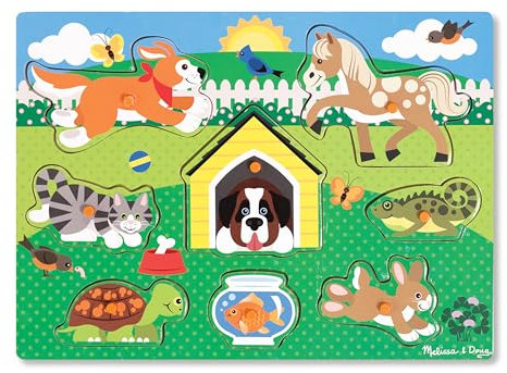 Melissa & Doug - Haustiere Holzpuzzle Kinder, Puzzle ab 2 Jahre, Greifpuzzle Steckpuzzle Holz, Holzpuzzle ab 2, Holzspielzeug Spiele ab 2 Jahre, Schichtpuzzle Holz Puzzles Kind
