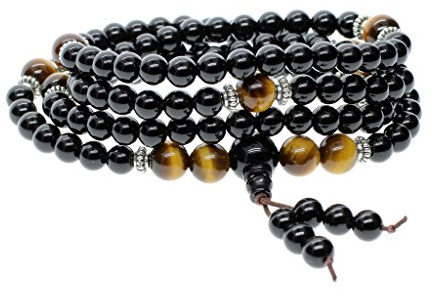 COAI Unisex 108 Mala Kette aus Onyx und Tigerauge Wickelarmband