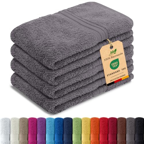 AR Line Arizona 4er Set Gästetücher 30x50 cm – 100% Baumwolle, 500 g/m², Gästehandtücher weich & saugstark in Farbe: Anthrazit-Grau