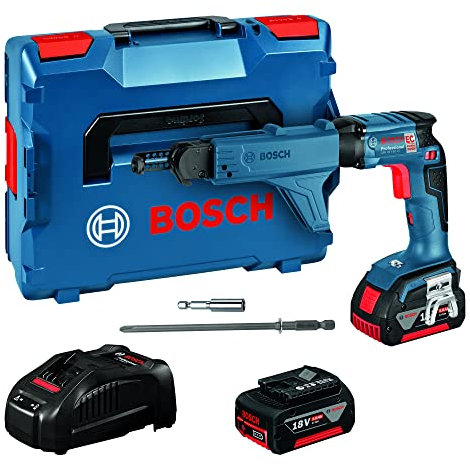 Bosch Professional 18V System visseuse plaquiste sans-fil GSR 18V-EC TE (avec butée de profondeur, 2x GBA 18V 5.0Ah, GAL 1880 CV, porte-embout universel aimanté, 2 accessoires, calage, L-BOXX)