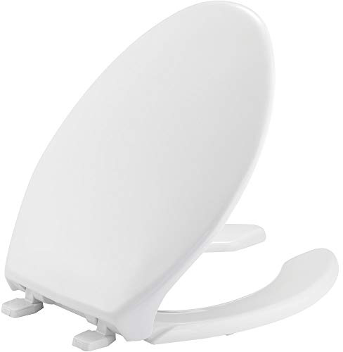 BEMIS 1950 Commercial Open Front Plastic Toilet Seat, Heavy Duty Industrial Seat with Lid, Made in USA, Elongated, White