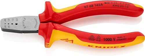 KNIPEX Crimpzange, VDE-geprüft 145 mm, 97 68 145 A | Geeignet für Aderendhülsen isoliert mit Mehrkomponenten-Hüllen