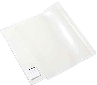 HERMA 14265 Buchumschlag 26,5 x 54 cm Basic, Buchhülle mit Beschriftungsetikett & Kantenschutz aus abwischbarer Polypropylen-Folie, Buchschoner für Schulbücher, transparent