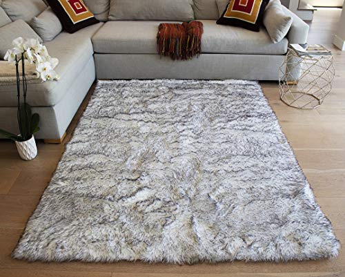 LA Solid Plain Faux Sheepskin Animal Hide Sheep Hide Lambskin Natural Feel Fluffy Furry Plush Modern Contemporary Fur Shaggy 6-Feet-by-9-Feet Polyester Made Area Rug Carpet Rug Black White Color