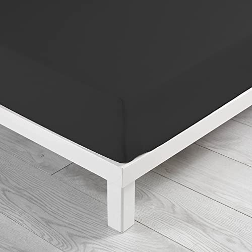 Douceur D'Intérieur - 1640668, Sabana Ajustable 1 Persona, 90 X 190 Cm, Lit Uni, Liso 57 Hilos, Negro