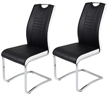 Hela Tische, 2er Set Schwingstuhl Tabea, Kunstleder Schwarz-Weiß, Griffloch, Metallgestell Chrom, 43 x 61 x 99 cm
