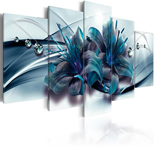 B&D XXL - Leinwandbild Abstrakt Diamant blau, 100x50 cm, 5-teilig, modern | Hochwertige Leinwand, sofort aufhängbar, ideal fürs Wohn- oder Schlafzimmer, wasserfest und lichtecht, langlebig, stilvoll