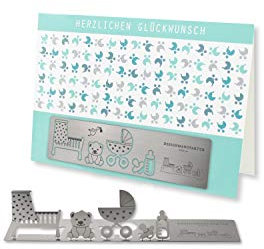 Skulpo Edelstahl Pop Up Karte Geburt - Motiv: zur Geburt - kleines Geburtsgeschenk Baby Karte Pop Up Karte zum Geburtstag