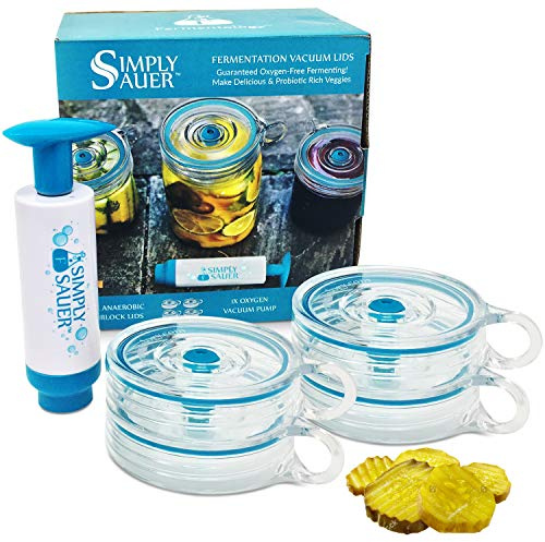 Fermentology Kit di Chiusure Ermetiche per Fermentazione Simply Sauer - Compatibile con Barattoli a Bocca Larga - Include Chiusure Ermetiche, Pompa