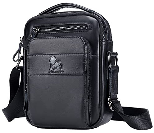 BAIGIO Leder Umhängetasche Herren Schultertasche Vintage Männer Tasche Crossbody Bag Herrentasche zum Umhängen Ledertasche mit Verstellbarem Gurt für Business Arbeit Reise