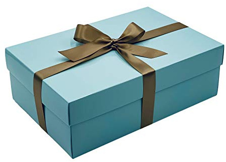 Blaue Geschenkbox mit Deckel, wählen Sie Ihre Bandfarbe, große Erinnerungs- oder Geschenkboxen, flach verpackte Geschenkboxen für Geschenke, Geburtstags- oder Babygeschenke, Größe 30 x 20 x 10 cm,