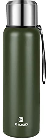 Vacuum Insulated Flask 1000ml/33oz with Cup lid Stainless Steel Thermo Water Flasks Leakproof Keep Coffee hot&Cold Drink Bottle.(Green,1000ml)