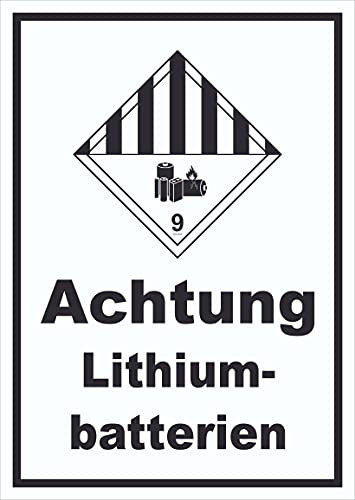 HB-Druck Schild Achtung Lithiumbatterien Gefahrgutklasse 9a hochkant A4 (210x297mm)
