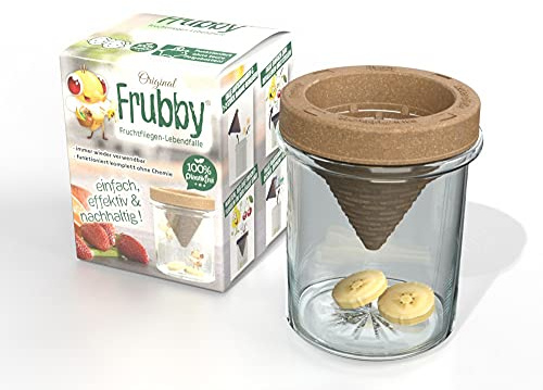 frubby® - Die nachhaltige Fruchtfliegen-Lebendfalle - geeignet für Taufliegen Obstfliegen Essigfliegen - wiederverwendbar - spülmaschinengeeignet - 100% plastikfrei - ohne Chemie (3'er Pack)