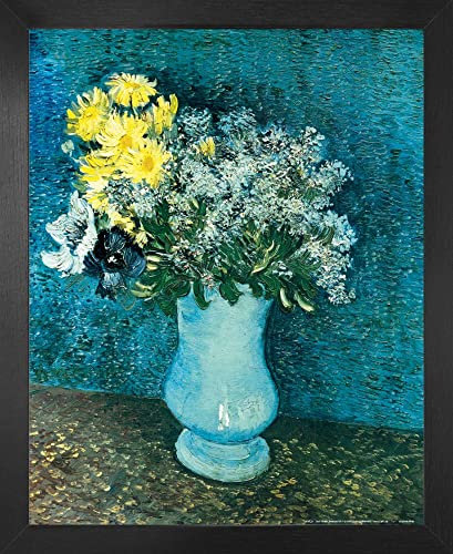 1art1 Vincent Van Gogh Poster Kunstdruck Bild und MDF-Rahmen - Vase mit Flieder, Margeriten und Anemonen, 1887 (50 x 40cm)